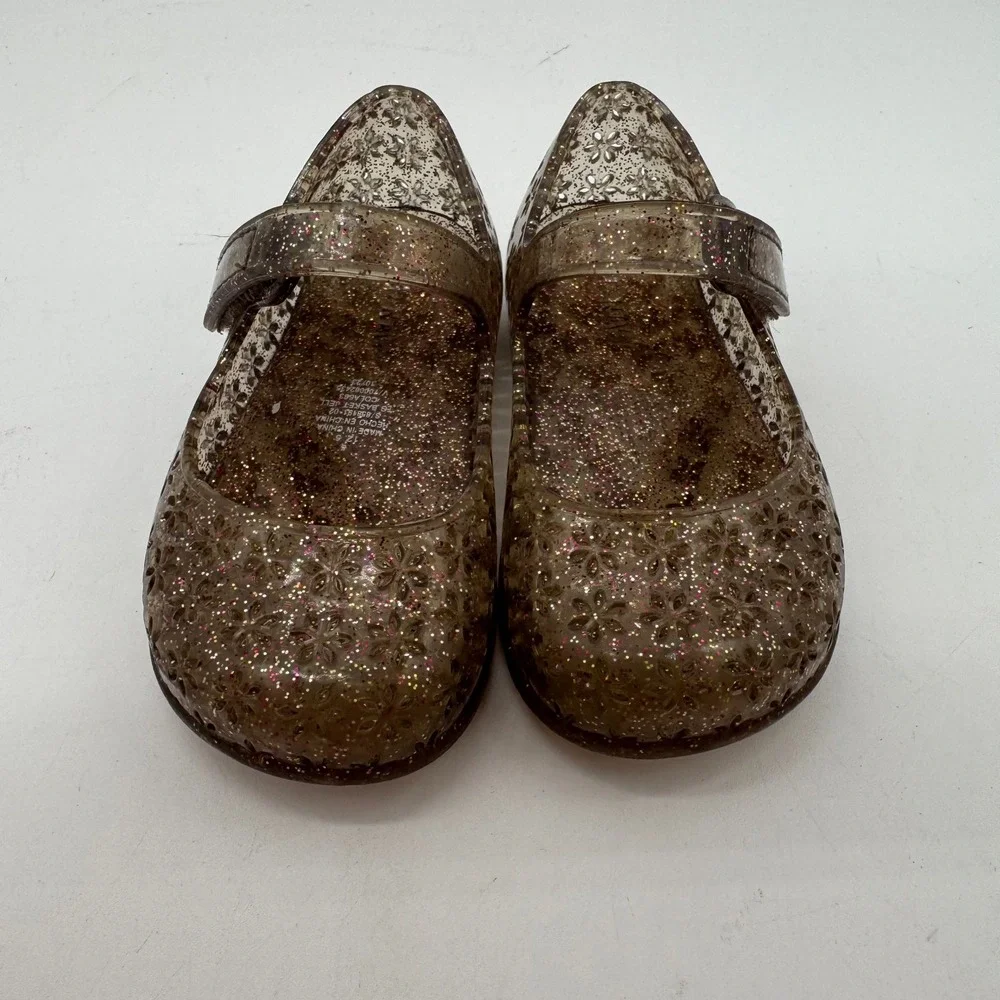 Old Navy Toddler Girls US 5 Brown Glitter Jelly Mary Jane Flats Flower Cutouts